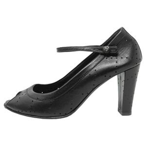 Chanel Mary Jane Peep Toe Pumps Black Leather 2007 Vintage 41‎
